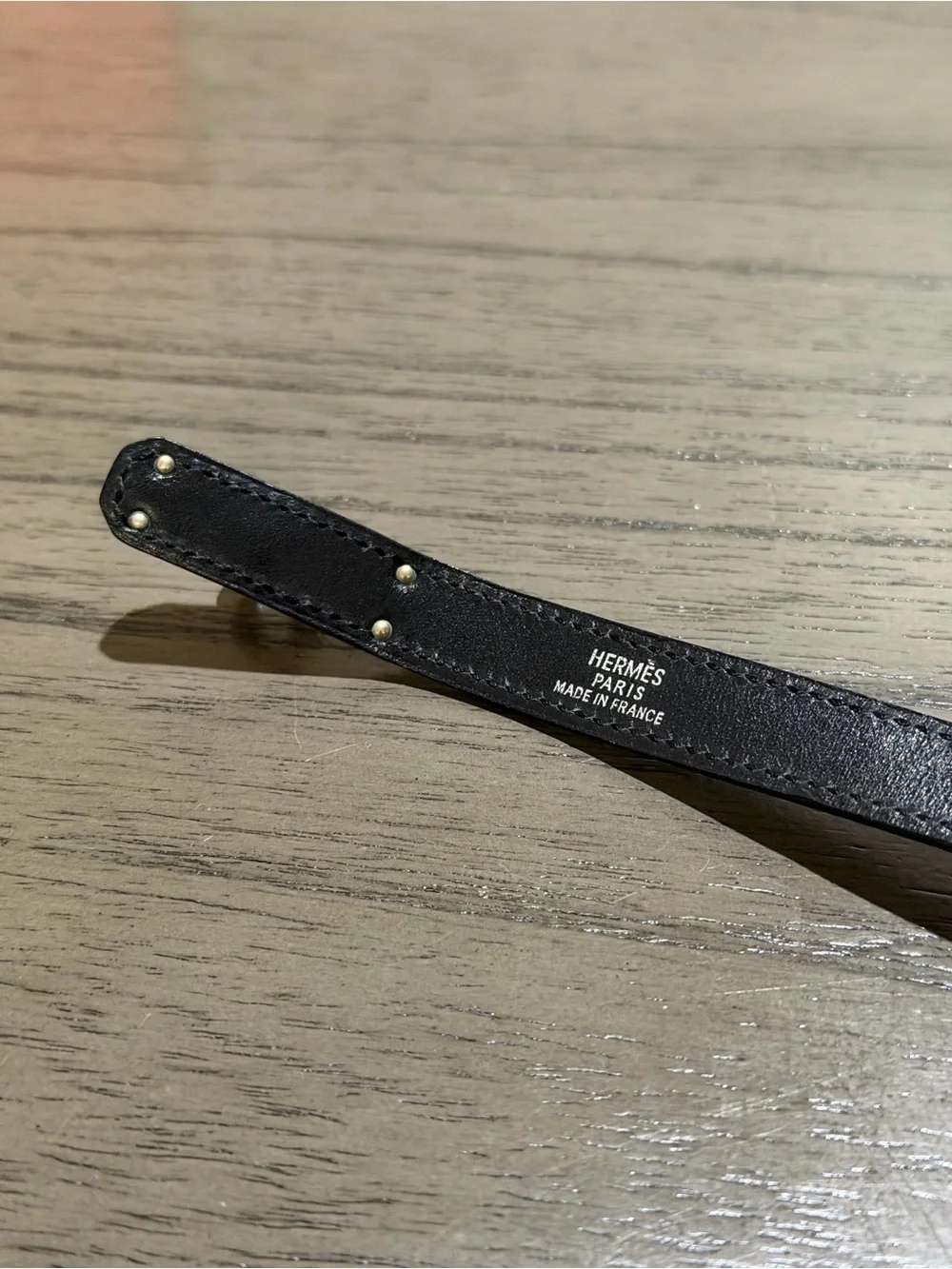 Hermes Black Double Tour Leather Bracelet with Silver Charm